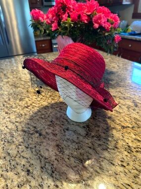 Elegant Red Women's Veiled Hat NWOT